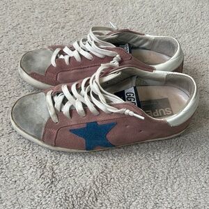 Golden Goose Pink and Blue Star Sneakers with Retro Design